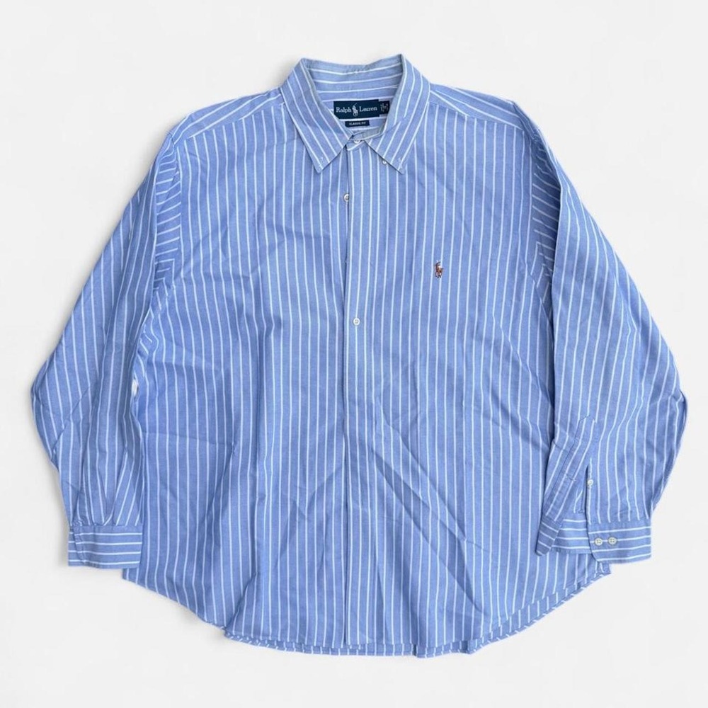 Ralph Lauren Classic Fit Blue Striped Oxford Shirt Mens XL Button Down Pony Logo
